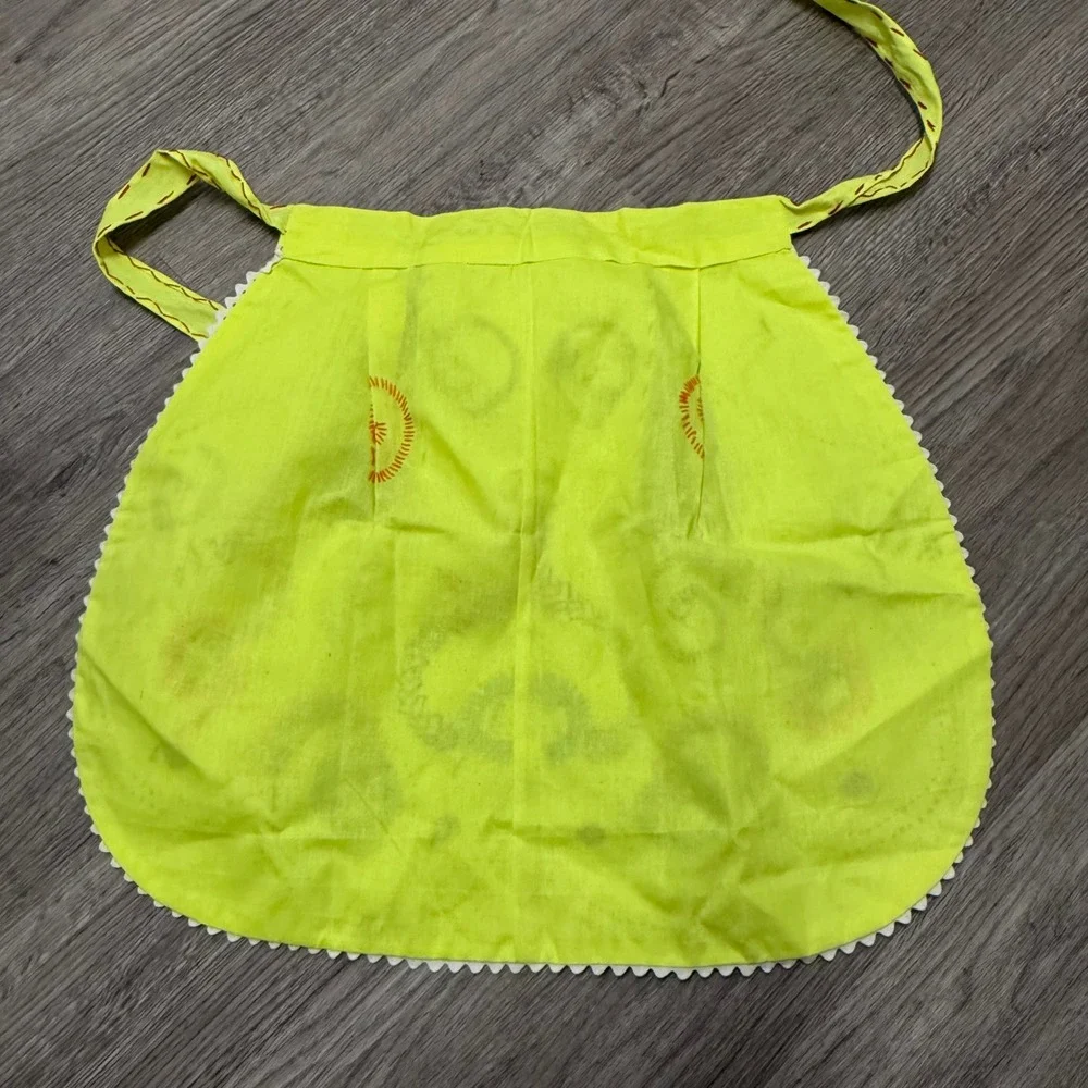 Vintage Portugal‎ Half Apron Set of 2 Yellow White Folk Hand Embroidered Pockets
